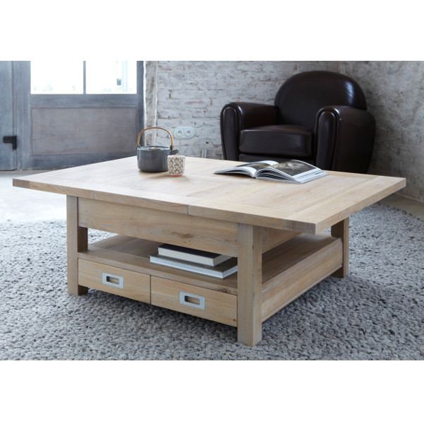 Table Basse carrée extensible contemporaine chêne massif 4 ...