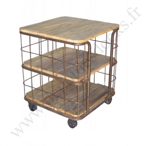 Desserte Vintage industrielle métal & Vieux Bois - 61x61x70 cm