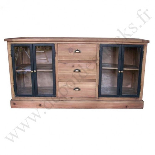 Buffet bas Vintage industriel métal & Vieux Bois - 160x50x81 cm