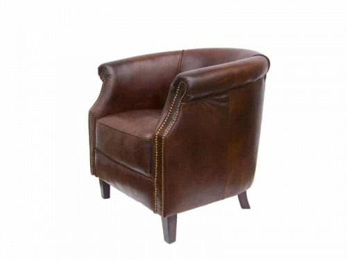 Fauteuil Vintage en cuir pleine fleur EVERTON