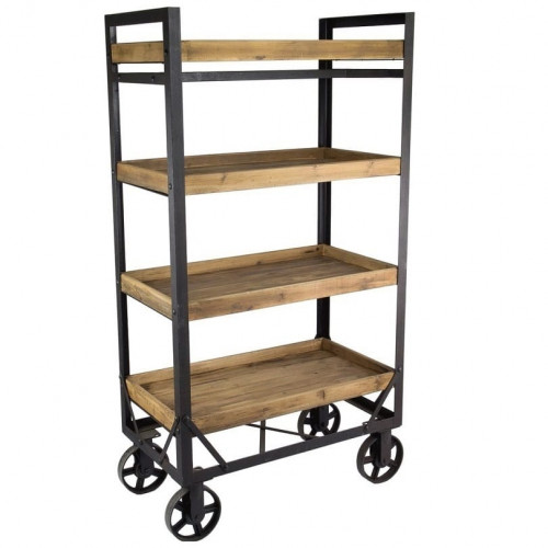 Etagère avec roues Vintage industrielle métal & Vieux Bois