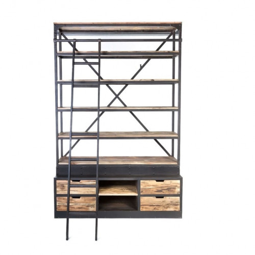 Grande Etagère Vintage industrielle métal & Vieux Bois - 160x45x243 cm
