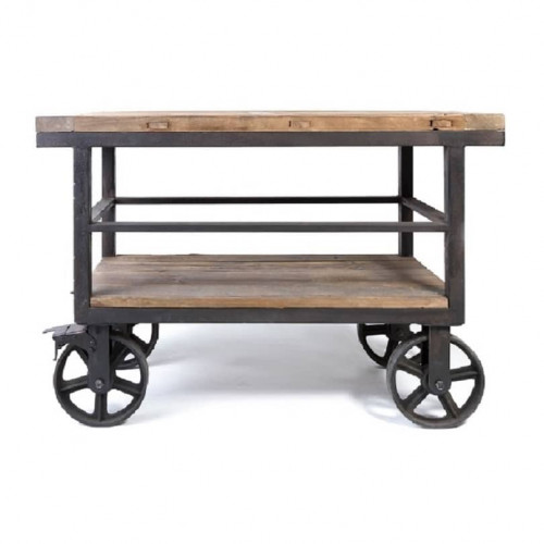 Desserte sur roues Vintage industrielle métal & Vieux Bois - 120x50x82 cm