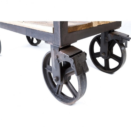 Desserte sur roues Vintage industrielle métal & Vieux Bois - 120x50x82 cm