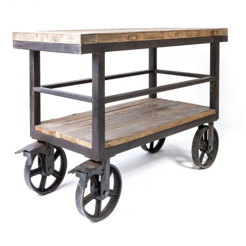 Desserte sur roues Vintage industrielle métal & Vieux Bois - 120x50x82 cm
