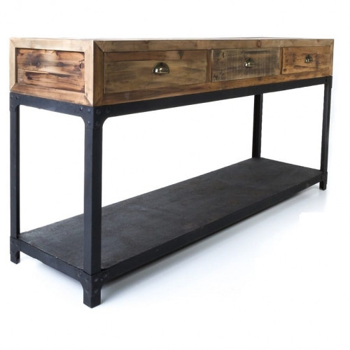 Console Vintage Industrielle métal & Vieux Bois - 160x45x80 cm