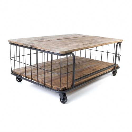 Table Basse MODELE EXPO Cage Vintage industrielle métal & Vieux Bois