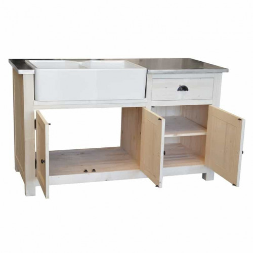 Meuble de cuisine ROMANE avec Evier timbre double bacs intégré - 155x65x90 cm