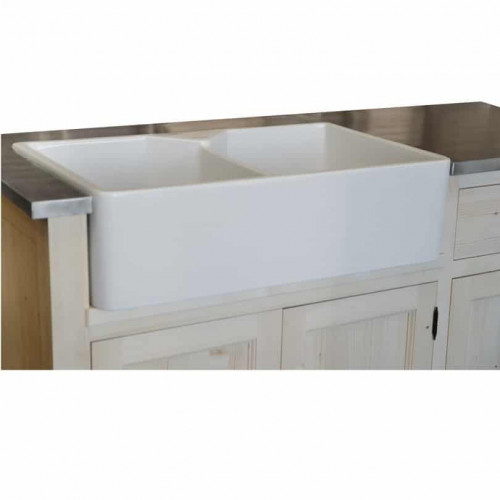 Meuble de cuisine ROMANE avec Evier timbre double bacs intégré - 155x65x90 cm