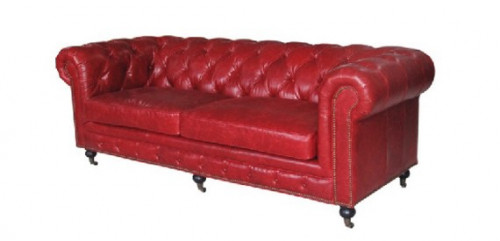 Canapé Chesterfield en cuir vintage rouge
