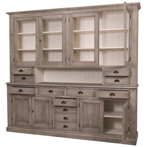 Grand Buffet Vaisselier en bois massif ROMANE - 244x47x225 cm