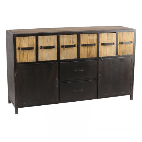 Buffet de style industriel en métal et vieux bois - 160x45x95 cm