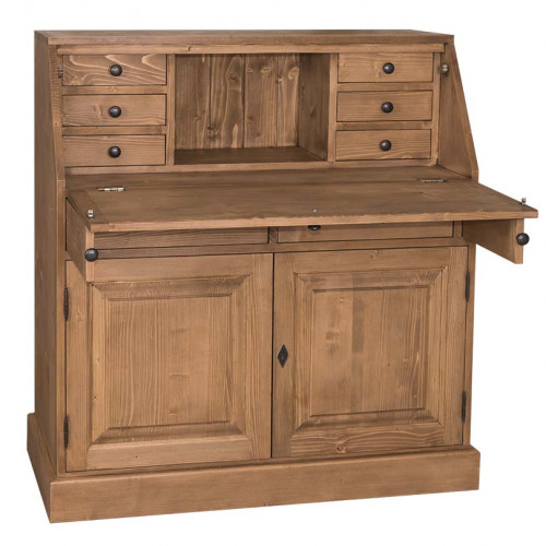 Bureau secrétaire bois massif 4 tiroirs et 2 niches 110 cm - Cbc-Meubles