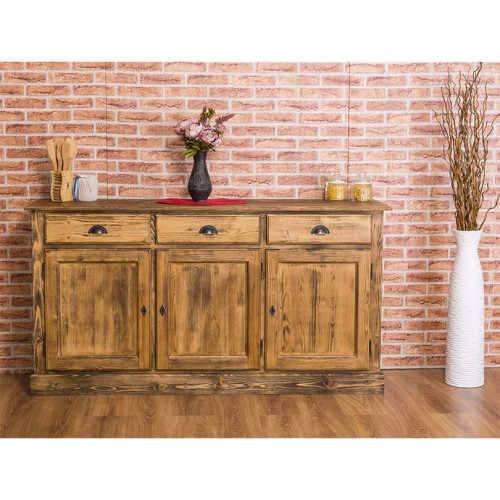 Buffet bas en bois massif ROMANE - 172x45x90 cm