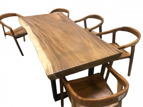 Table à manger en Acacia vernis sur pied métal
