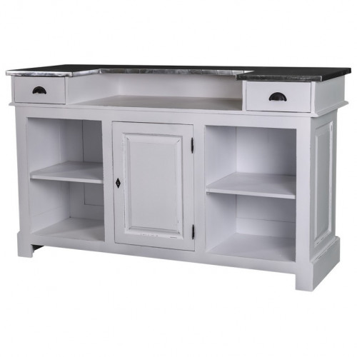 Comptoir Bar 180 cm en pin massif avec plateau en Zinc acier