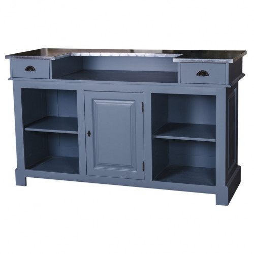 Comptoir Bar 180 cm en pin massif avec plateau en Zinc acier