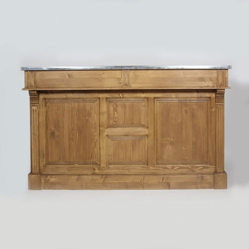 Comptoir Bar 180 cm en pin massif avec plateau en Zinc acier