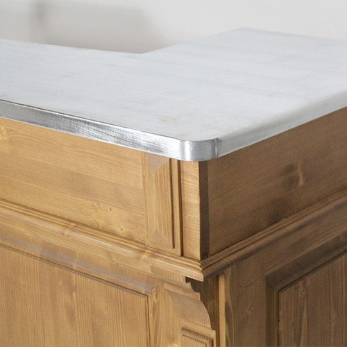 Comptoir Bar 180 cm en pin massif avec plateau en Zinc acier