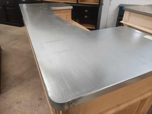 Comptoir Bar 180 cm en pin massif avec plateau en Zinc acier
