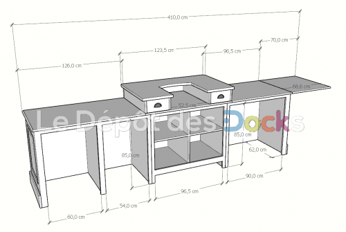 Comptoir Bar sur mesure 336x107x78 cm en pin massif avec plateau acier Zingué
