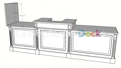 Comptoir Bar sur mesure 336x107x78 cm en pin massif avec plateau acier Zingué