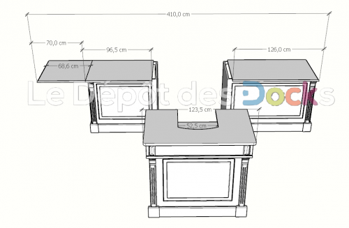 Comptoir Bar sur mesure 336x107x78 cm en pin massif avec plateau acier Zingué