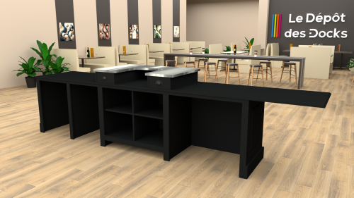 Comptoir Bar sur mesure 336x107x78 cm en pin massif avec plateau acier Zingué