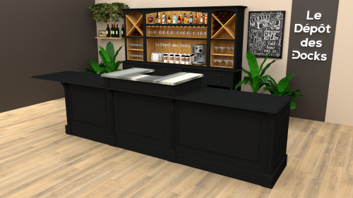 Comptoir Bar sur mesure 336x107x78 cm en pin massif avec plateau acier Zingué