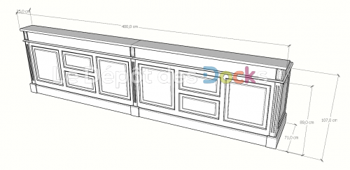 Comptoir Bar sur mesure 400x107x78 cm en pin massif avec plateau acier Zingué