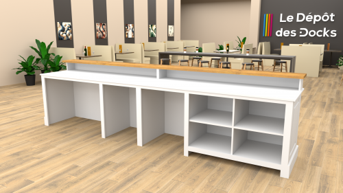 Comptoir Bar sur mesure 400x107x78 cm en pin massif avec plateau acier Zingué