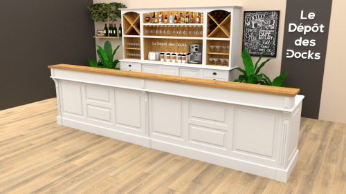 Comptoir Bar sur mesure 400x107x78 cm en pin massif avec plateau acier Zingué