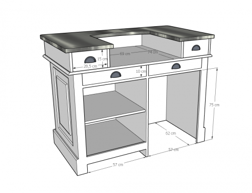 Comptoir Bar 140 cm pour électroménager - Plateau en acier Zingué