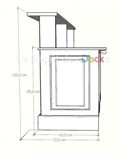 Comptoir Bar sur mesure 200x120x72 cm en pin massif avec plateau acier Zingué