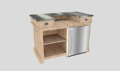 Comptoir Bar 150 cm pour électroménager - Plateau en acier Zingué