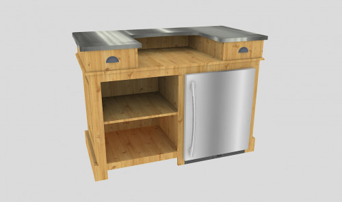 Comptoir Bar 150 cm pour électroménager - Plateau en acier Zingué