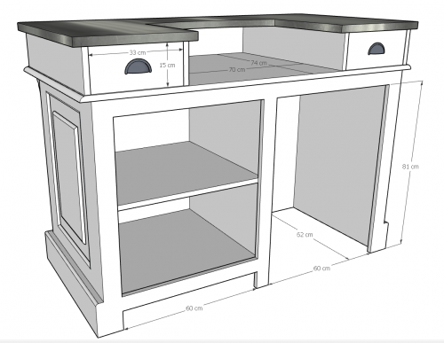 Comptoir Bar 150 cm pour électroménager - Plateau en acier Zingué