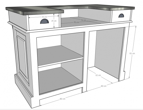 Comptoir Bar 150 cm - Plateau en acier Zingué et espace électroménager