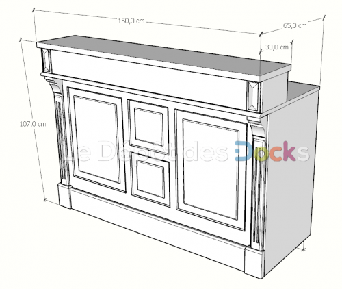 Comptoir Bar sur mesure 150x107x65 cm en pin massif avec plateau acier Zingué