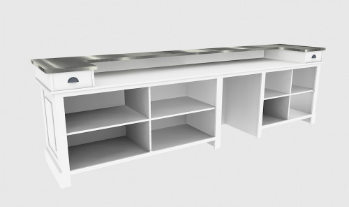 Comptoir Bar 360 cm - Plateau en acier Zingué et espace électroménager