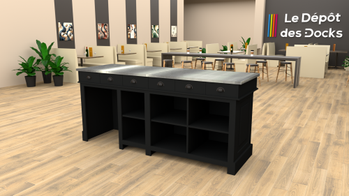 Comptoir Bar sur mesure 240x107x78 cm en pin massif avec plateau acier Zingué