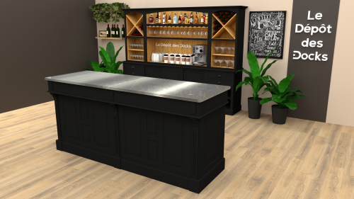 Comptoir Bar sur mesure 240x107x78 cm en pin massif avec plateau acier Zingué