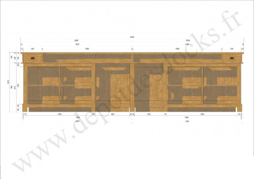 Comptoir Bar PROFESSIONNEL avec espace Lave-verres et machine à glaçons en pin massif plateau en acier Zingué - 400x78x107 cm