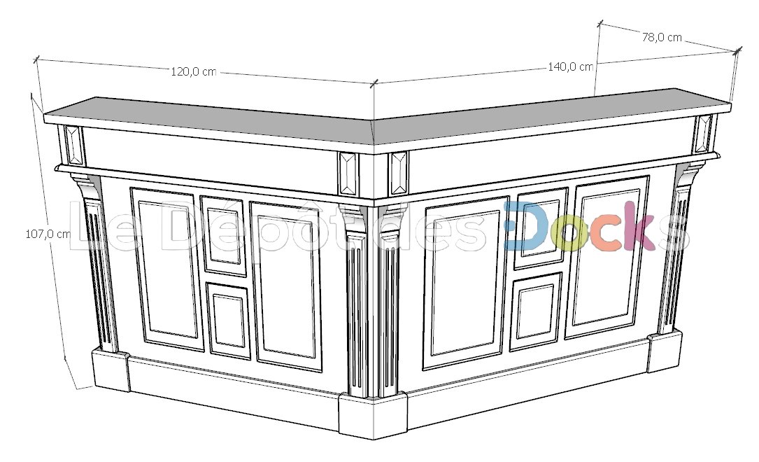 Comptoir Bar sur mesure 240x107x65 cm en pin massif avec plateau acier ...