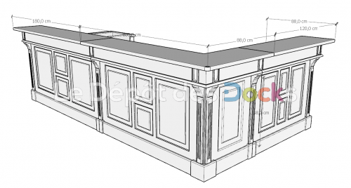 Comptoir Bar d'angle sur mesure 208+360+153x107x98 cm en pin massif avec plateau acier Zingué