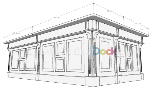 Comptoir Bar d'angle sur mesure 208+360+153x107x98 cm en pin massif avec plateau acier Zingué