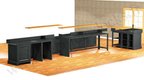 Comptoir Bar d'angle PROFESSIONNEL personnalisable en pin massif plateau acier Zingué | (578+168)x78x107cm