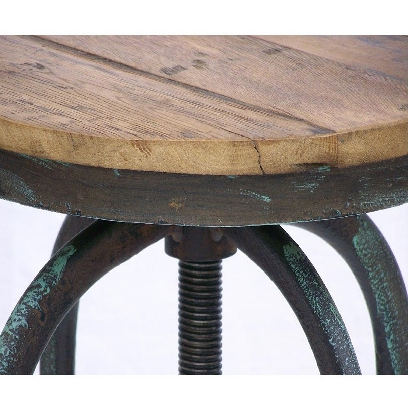 Tabouret De Bar Vintage Industriel Metal Vieux Bois Reglable