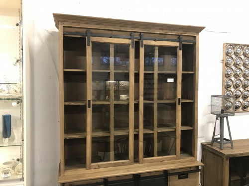 Buffet cabinet vintage industriel métal & vieux bois - 165x50x236 cm