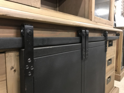 Buffet cabinet vintage industriel métal & vieux bois - 165x50x236 cm